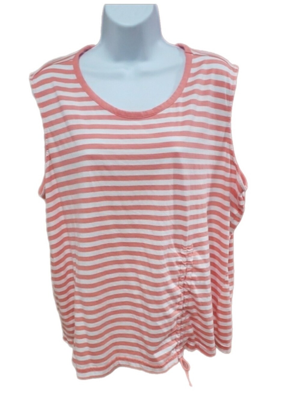 Time and Tru Coral and White Striped Short Sleeve Tee, 3X (22)